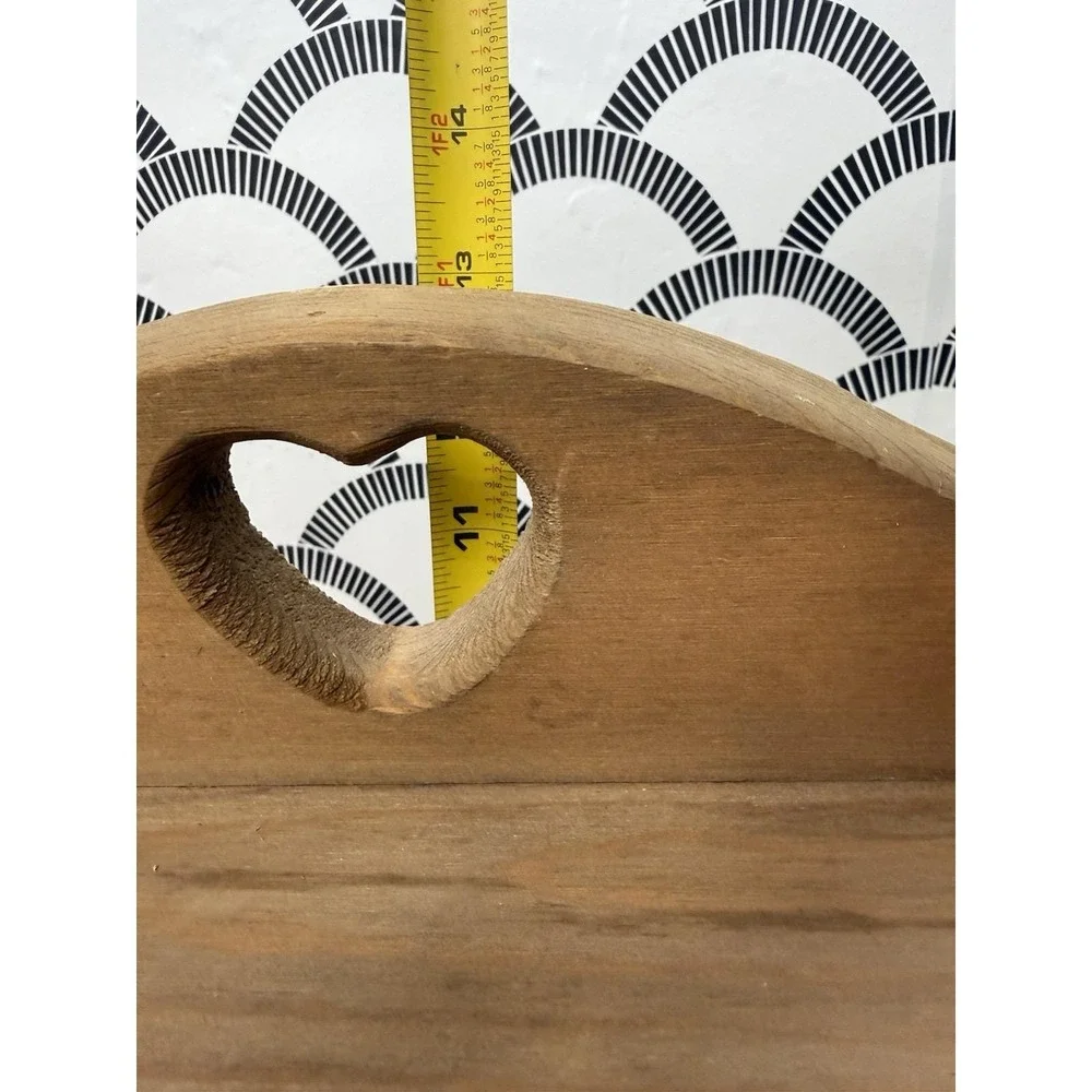 VTG Wooden Wall Shelf Hooks Heart Cut Out Cubby Trinket Farmhouse Cottage Core